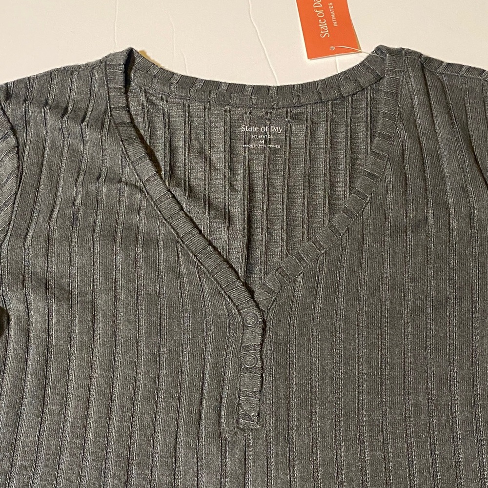Gray Ribbed Women's Pajama Top and Bottoms - Picture 2 of 5